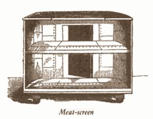 drawing of shelved three-sided meat screen, no hook or spit